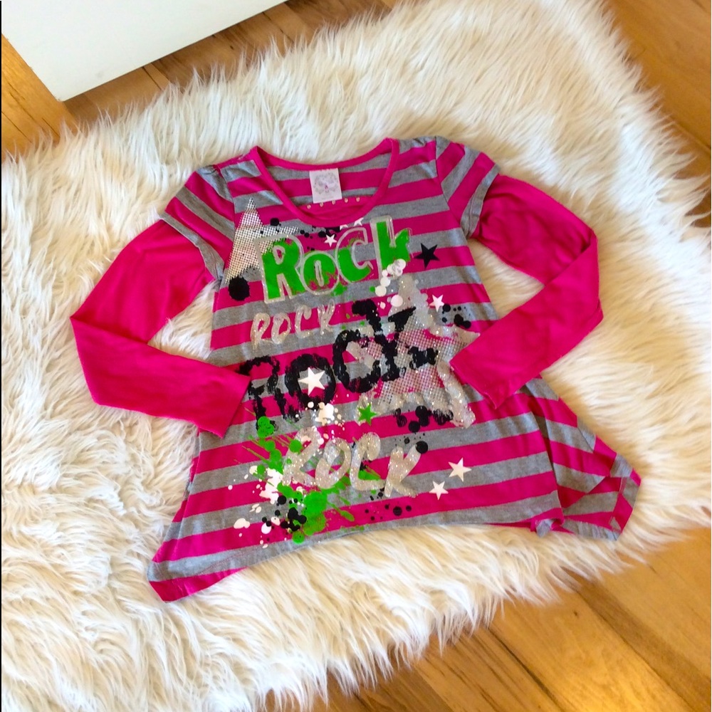 Long Sleeve Shirt Girls 10/12 Pink Top Rock
